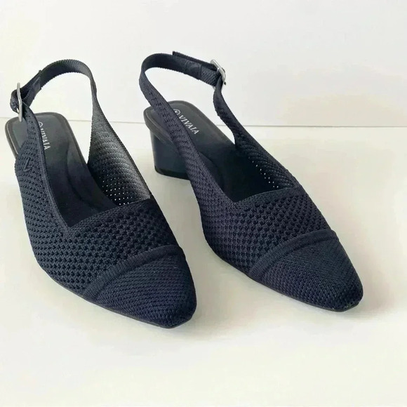 Vivaia Leah Pro Navy Blue Knit Slingback Pointy Toe Pumps 37 - Picture 6 of 15